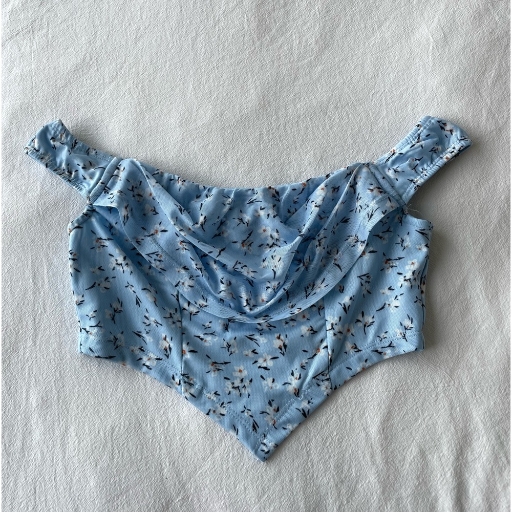 Blue Floral Off the Shoulder Princess Polly Crop Top